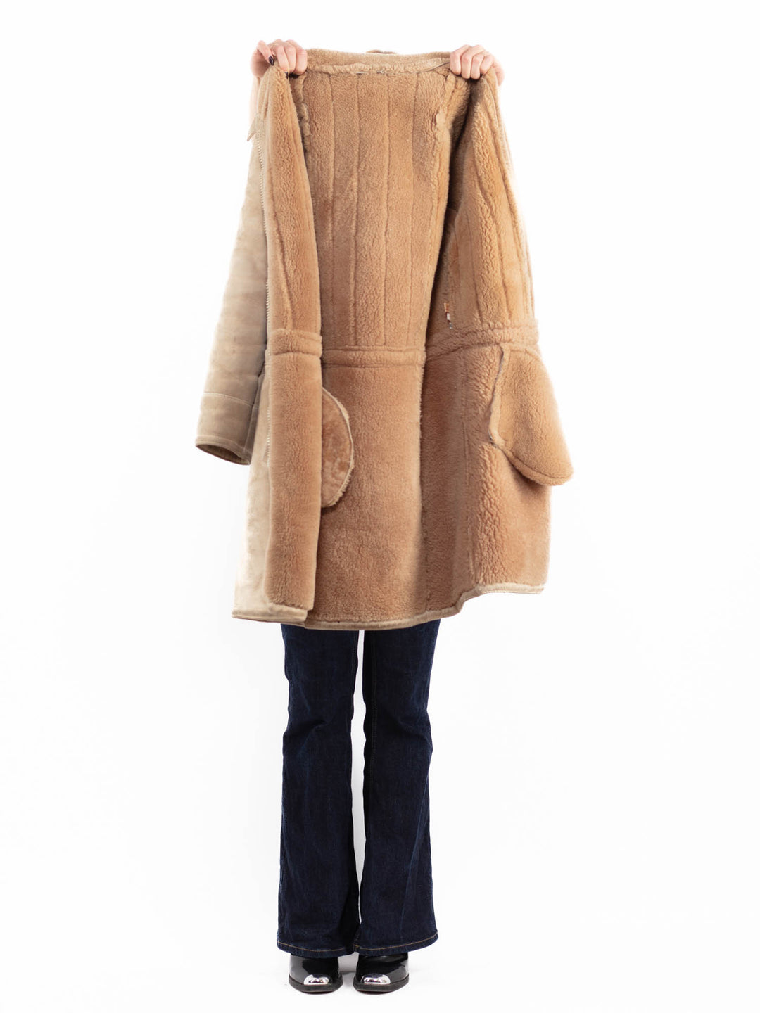 Vintage 70's Women Sheepskin Coat in Beige