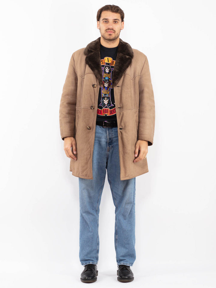 Vintage 70's Men Sheepskin Coat in Beige