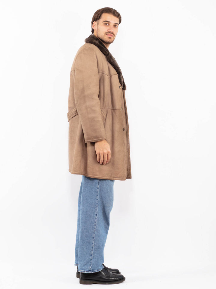 Vintage 70's Men Sheepskin Coat in Beige