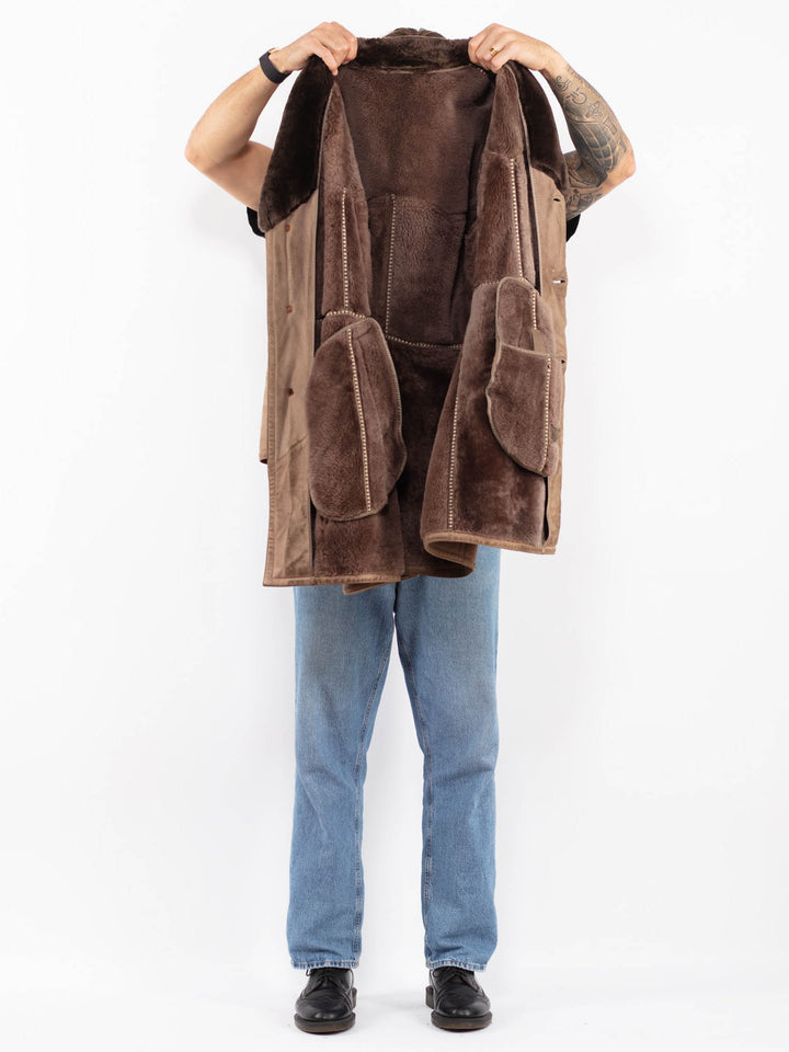 Vintage 70's Men Sheepskin Coat in Beige