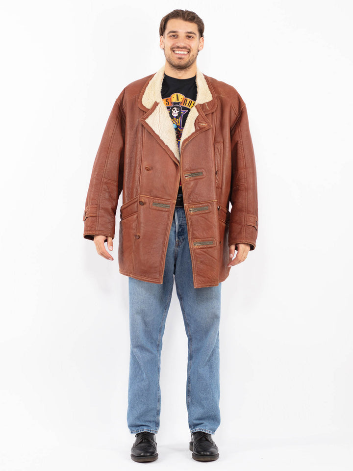 Vintage 80's Men Sheepskin Coat in Brown