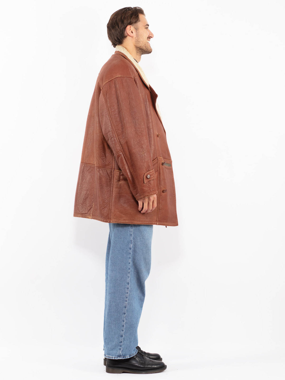 Vintage 80's Men Sheepskin Coat in Brown