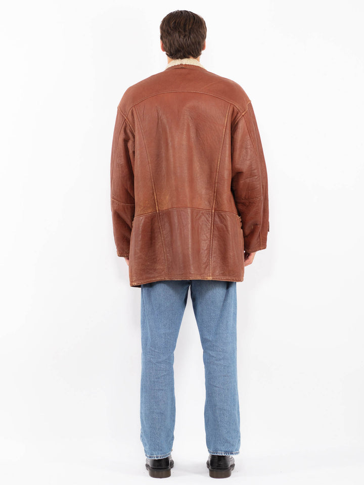Vintage 80's Men Sheepskin Coat in Brown