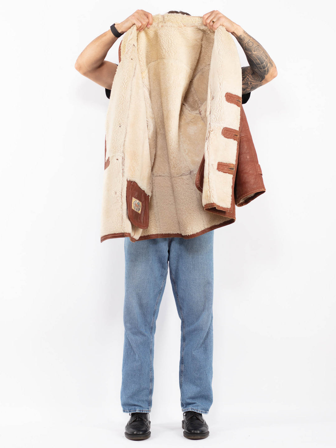 Vintage 80's Men Sheepskin Coat in Brown