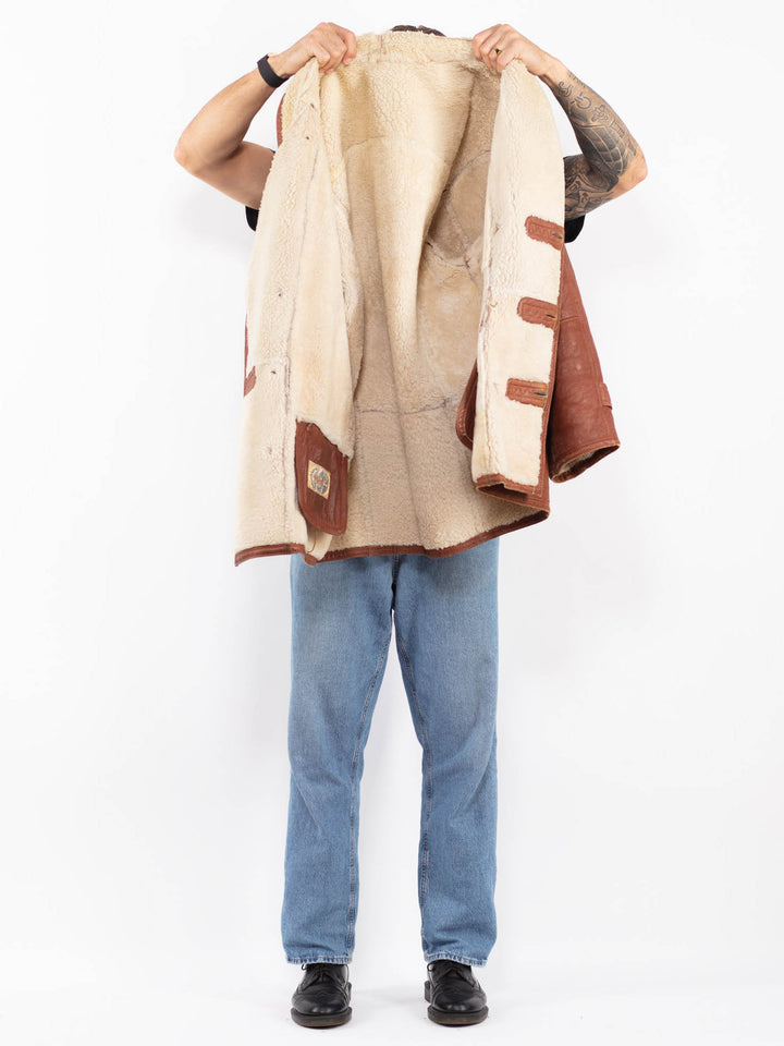 Vintage 80's Men Sheepskin Coat in Brown