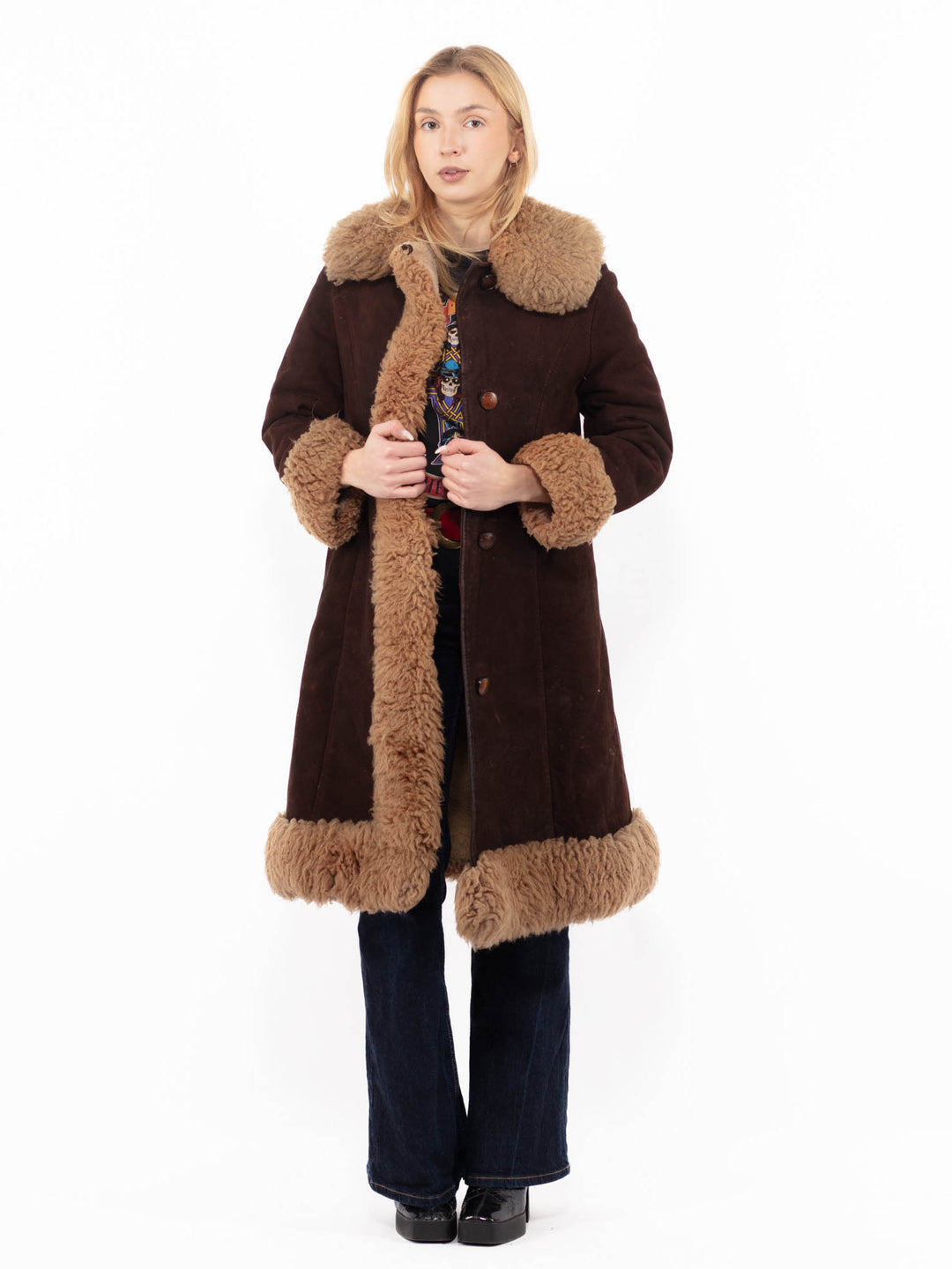 Vintage 70's Women Sheepskin Coat in Brown