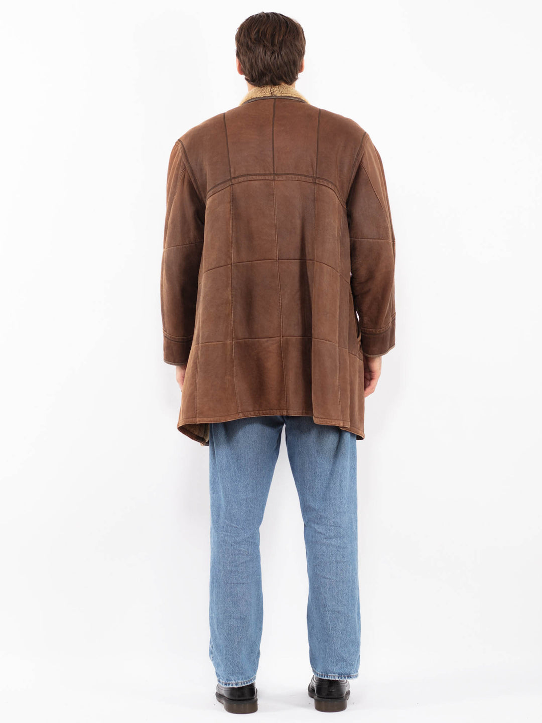 Vintage 90's Men Sheepskin Leather Coat in Brown