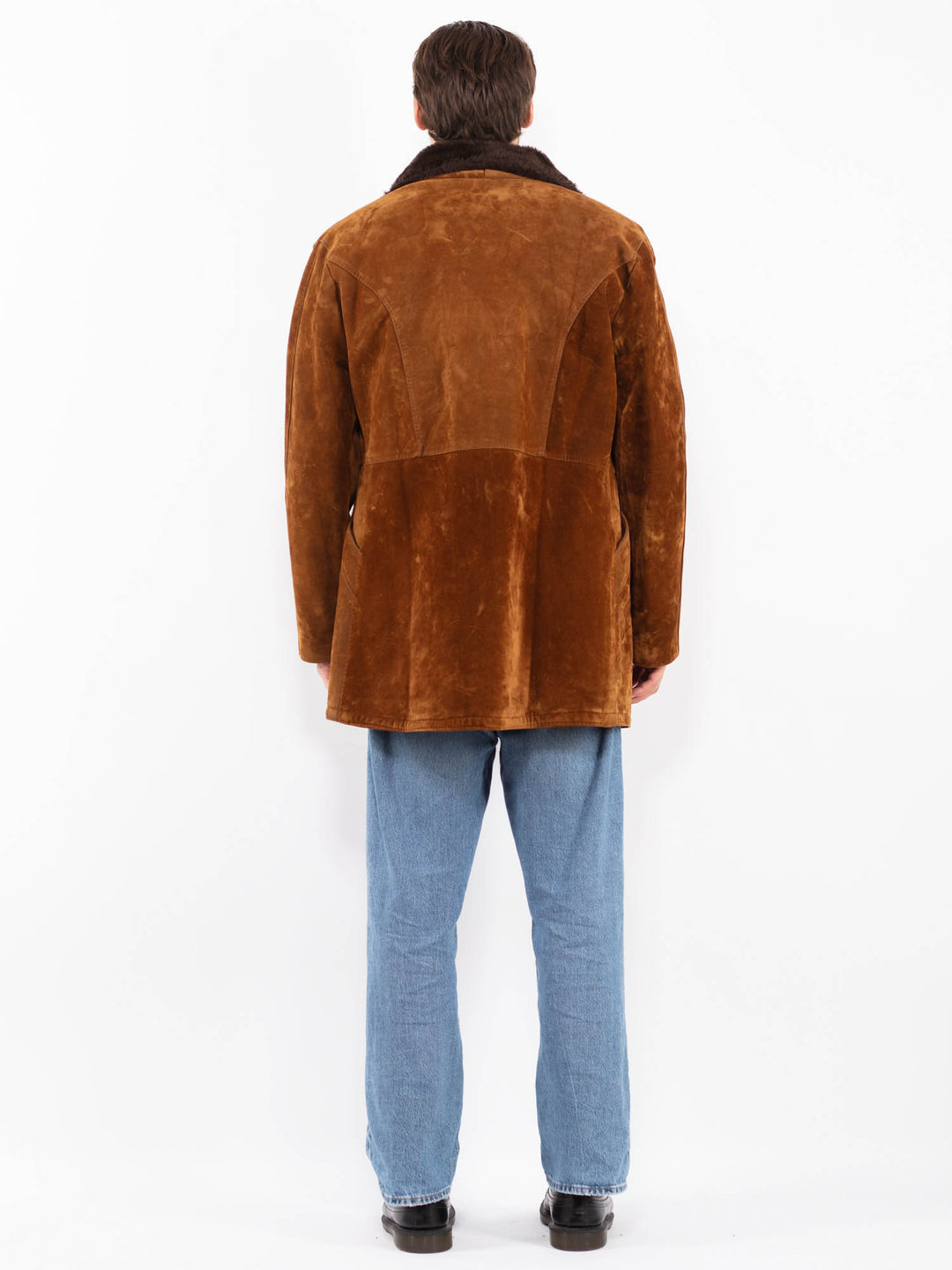 Vintage 90's Men Faux Sheepskin Coat in Brown