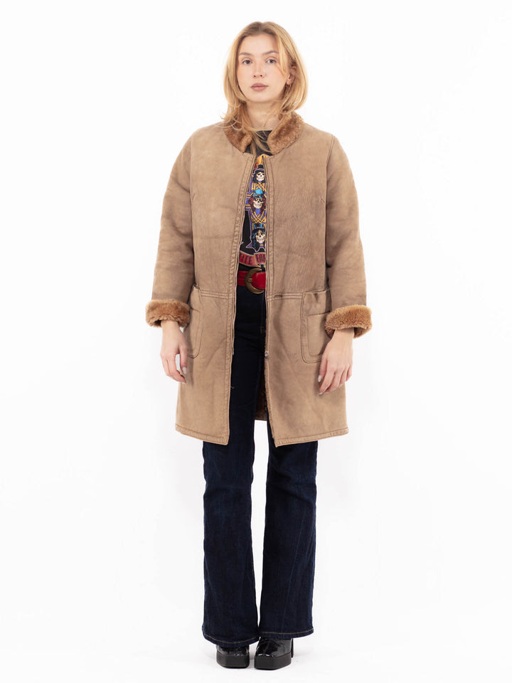 Vintage 80's Women Sheepskin Coat in Beige