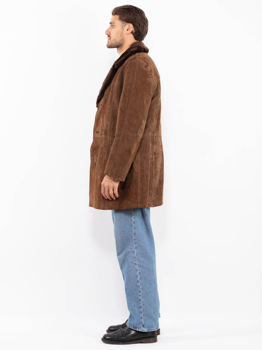 Vintage 70's Men Suede Sherpa Coat in Brown
