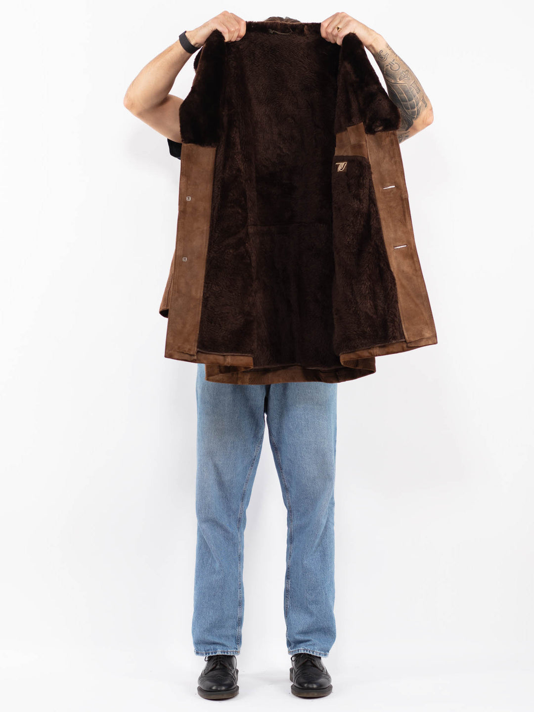 Vintage 70's Men Suede Sherpa Coat in Brown