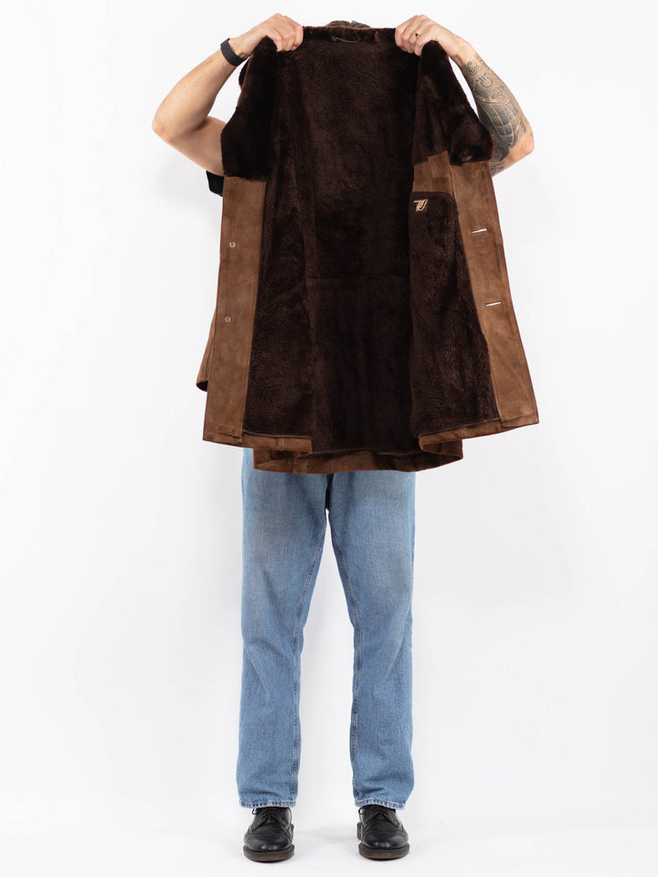Vintage 70's Men Suede Sherpa Coat in Brown
