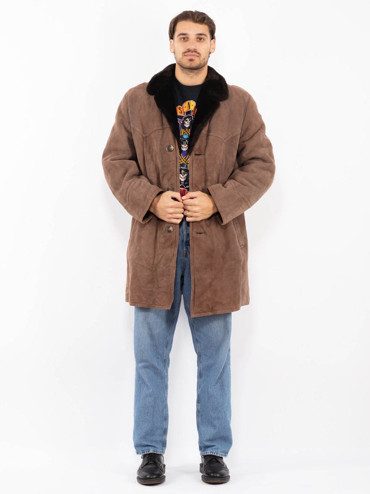 Vintage 70's Men Sheepskin Coat in Brown