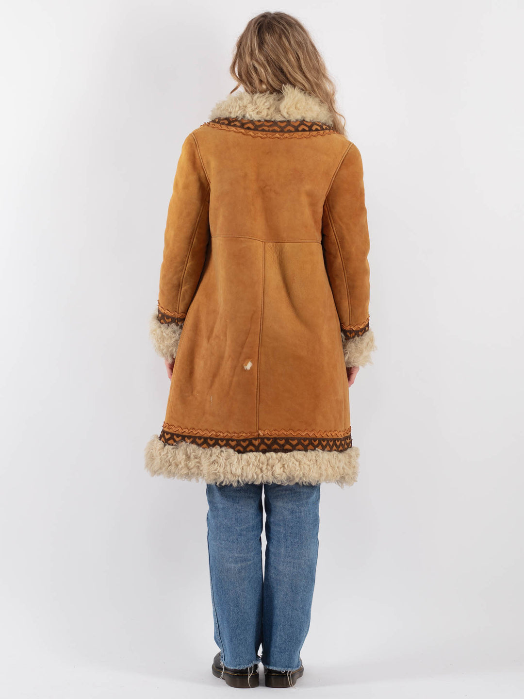 Vintage 70's Women Sheepskin Shearling Coat in Yellow