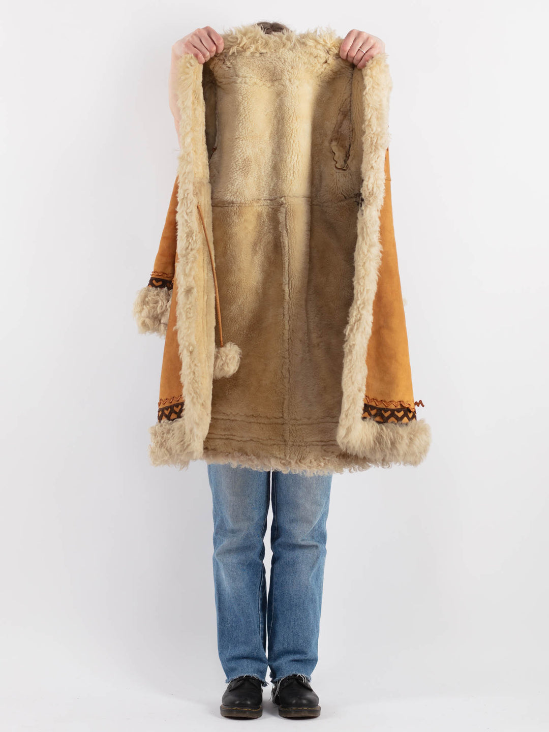 Vintage 70's Women Sheepskin Shearling Coat in Yellow