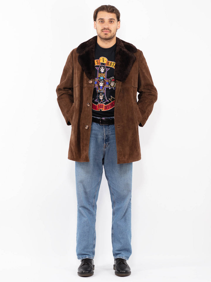 Vintage 70's Men Suede Sherpa Coat in Brown