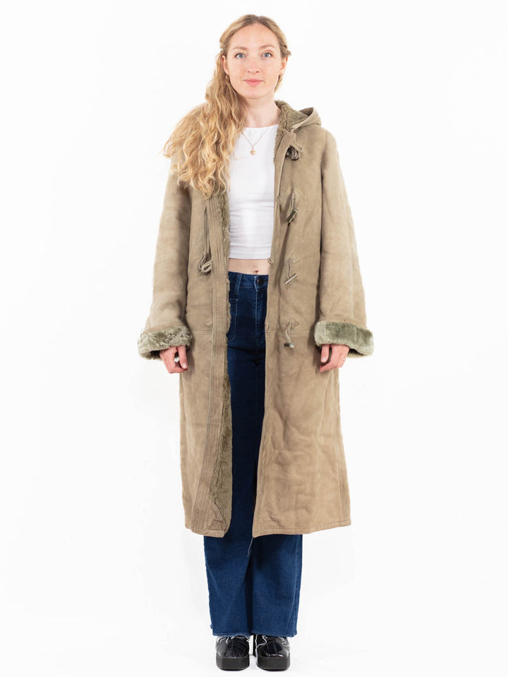 Vintage 90's Women Sheepskin Coat in Beige