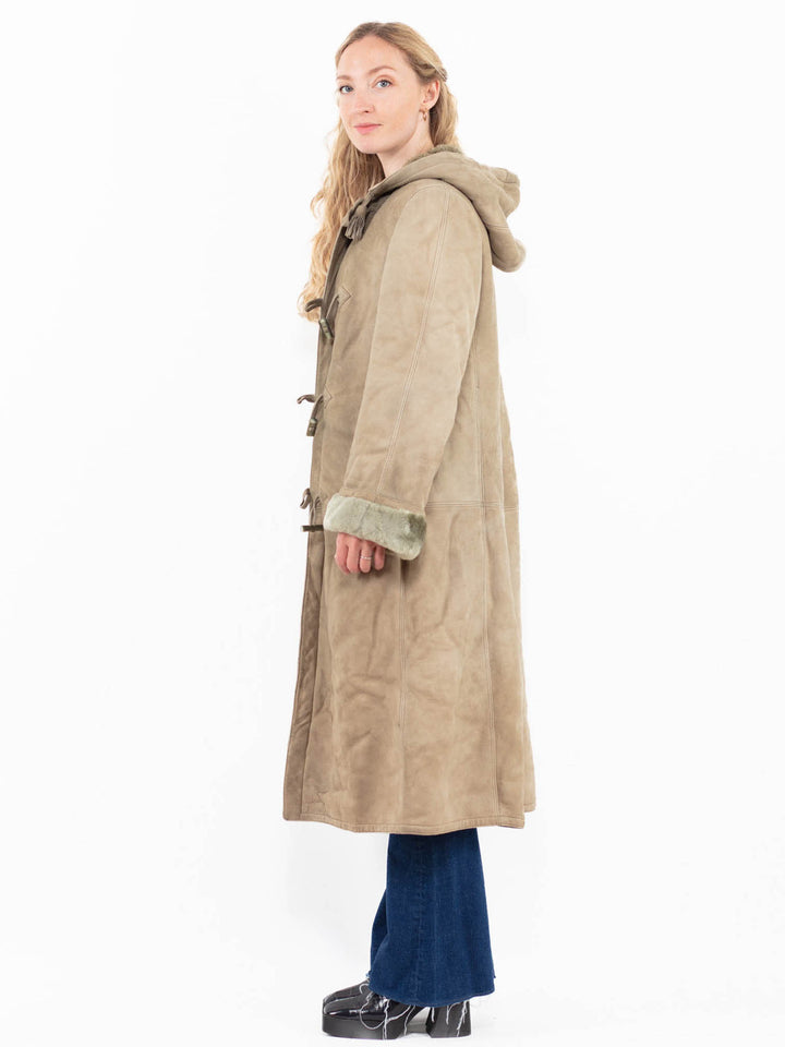 Vintage 90's Women Sheepskin Coat in Beige