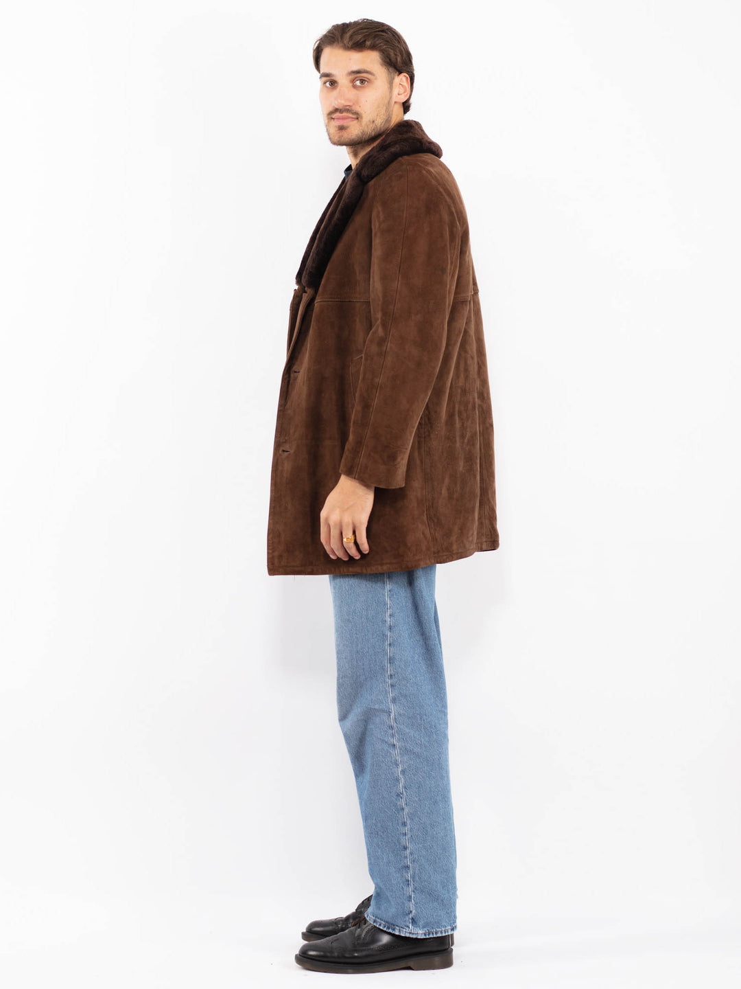 Vintage 70's Men Suede Sherpa Coat in Brown