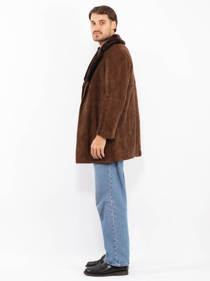 Vintage 70's Men Suede Sherpa Coat in Brown