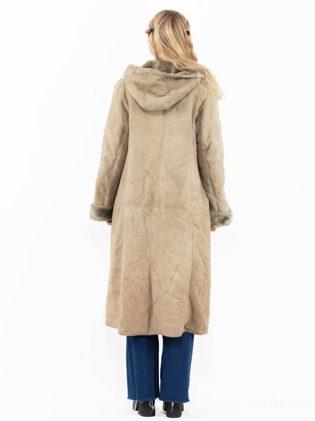 Vintage 90's Women Sheepskin Coat in Beige