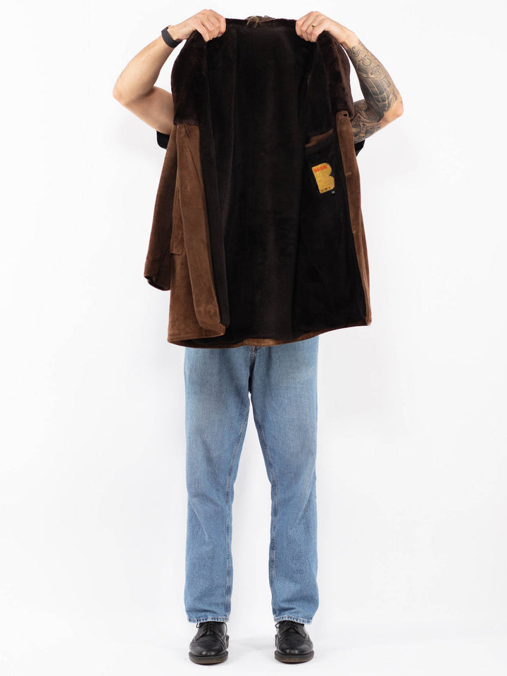 Vintage 70's Men Suede Sherpa Coat in Brown