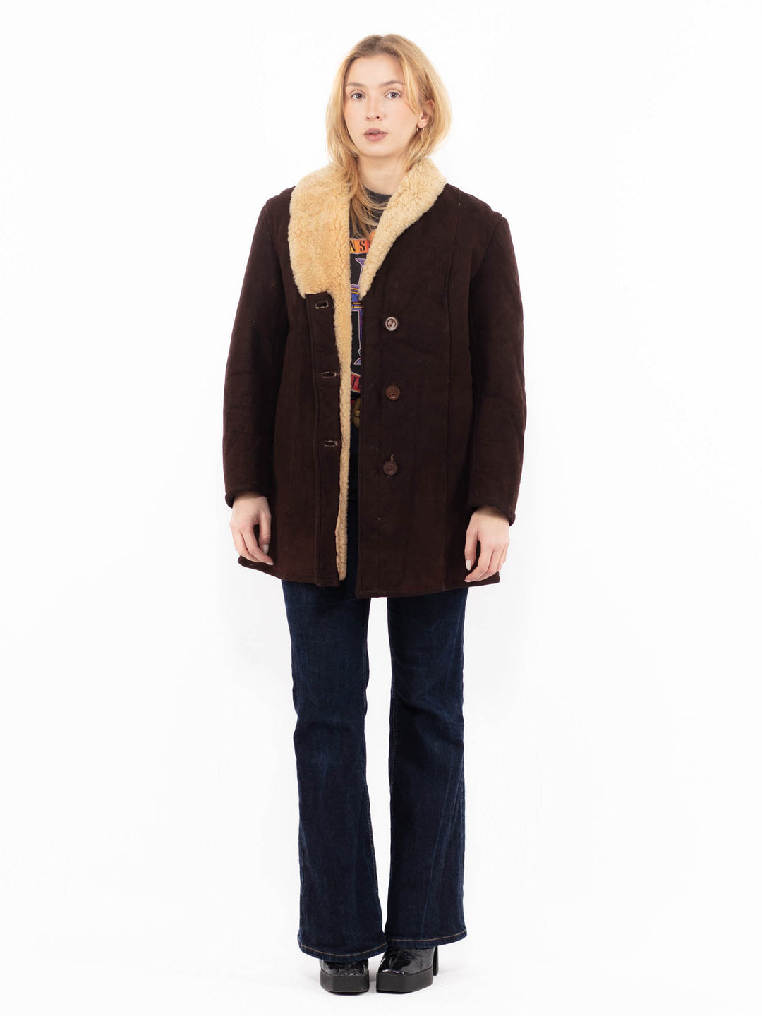 Vintage 70's Women Sheepskin Coat in Brown