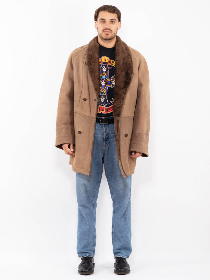 Vintage 80's Men Sheepskin Coat in Brown