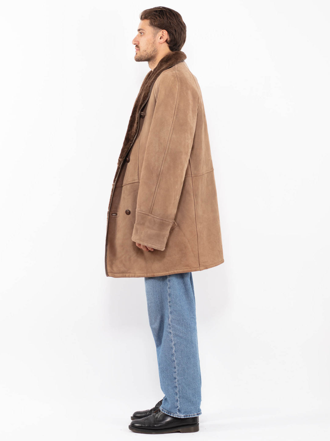 Vintage 80's Men Sheepskin Coat in Brown