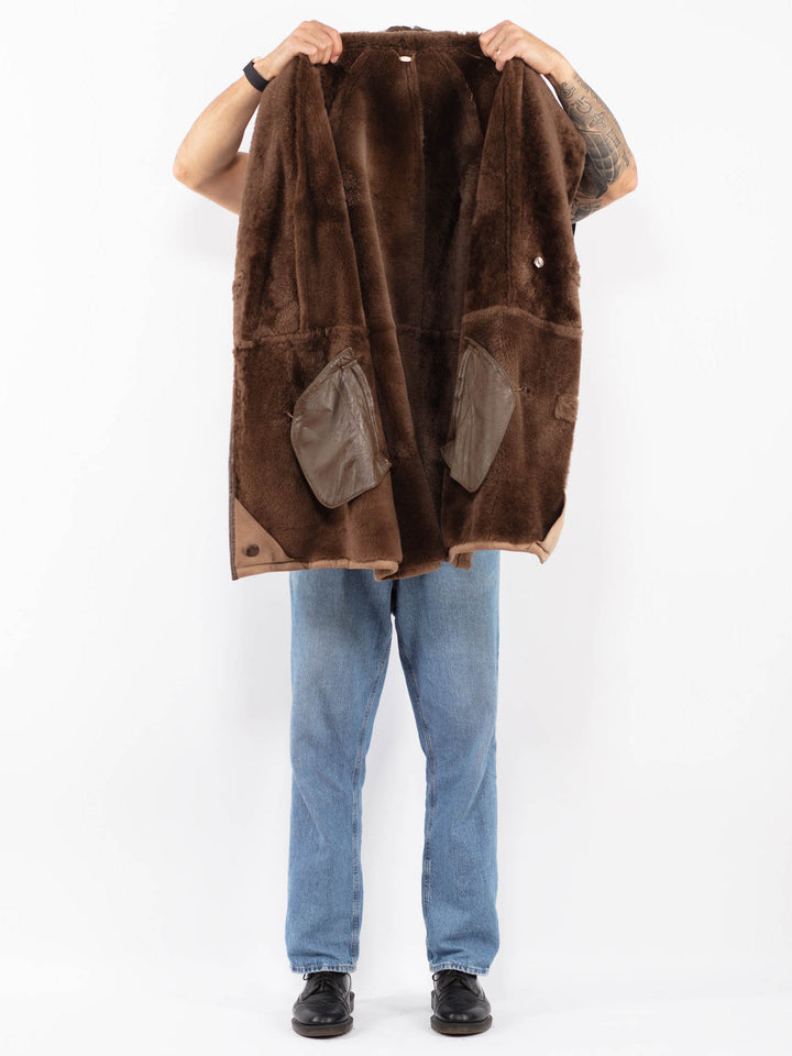 Vintage 80's Men Sheepskin Coat in Brown
