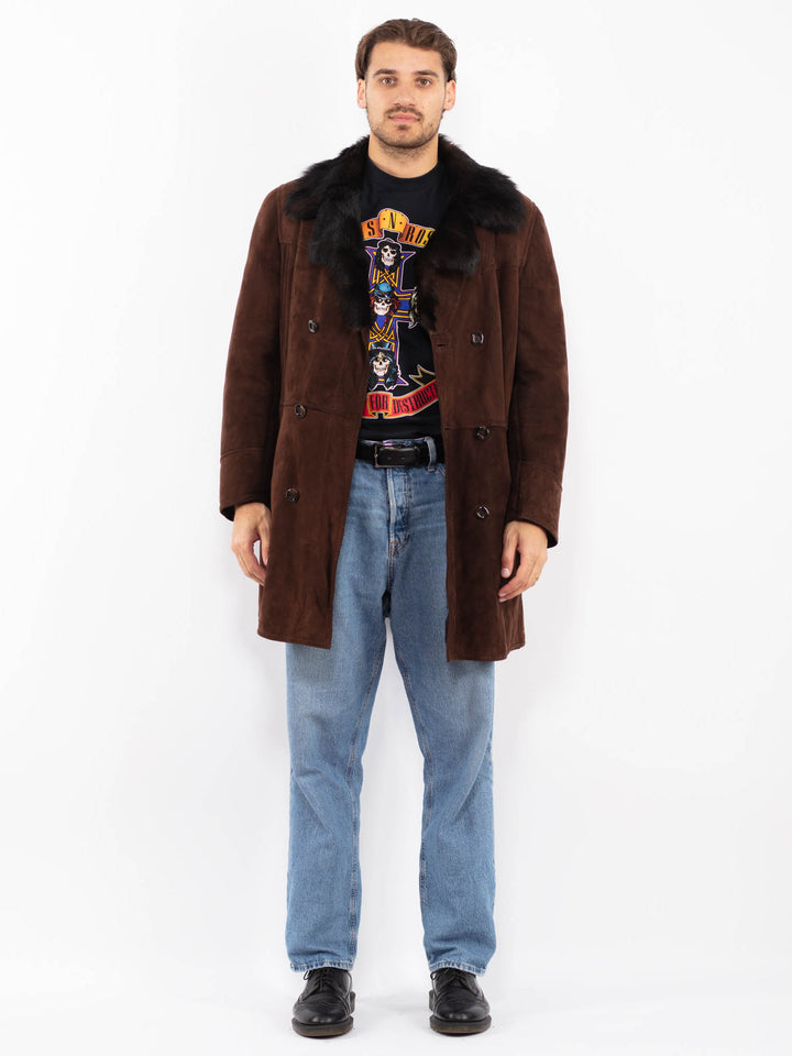 Vintage 70's Men Sheepskin Coat in Chocolate Brown