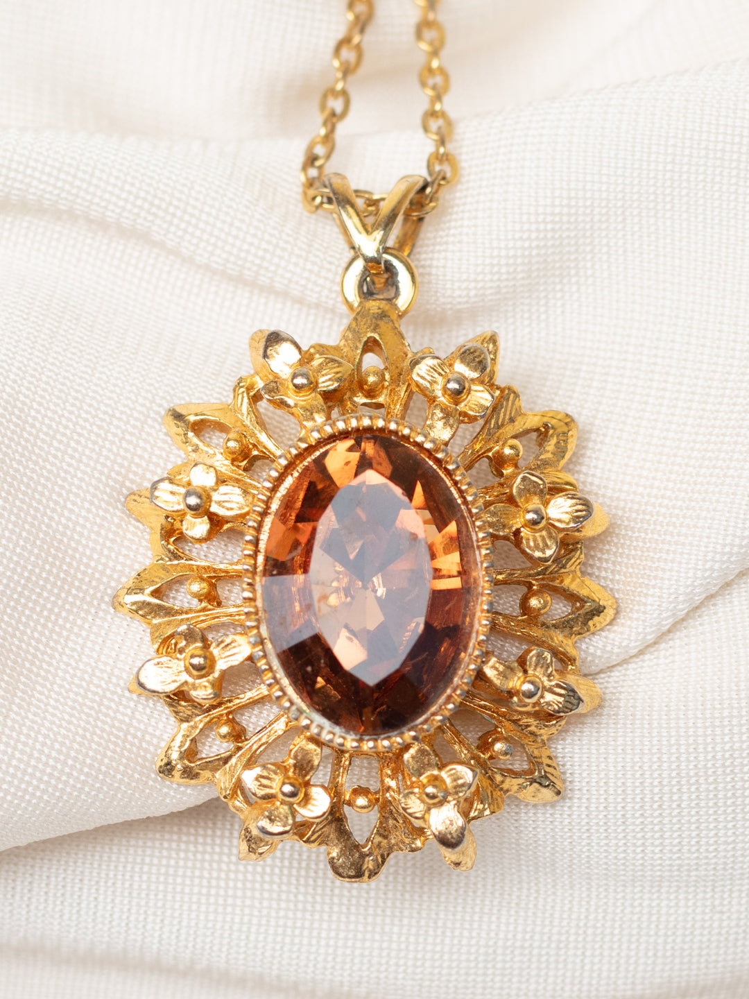 Vintage 60's Amber Glass Pendant Necklace