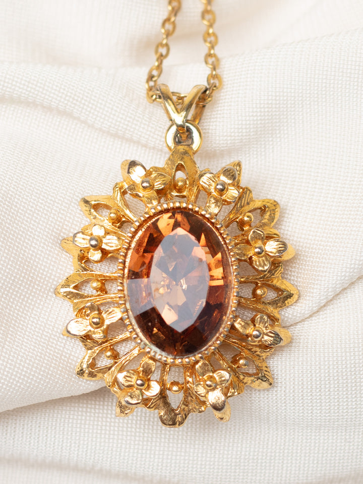 Vintage 60's Amber Glass Pendant Necklace