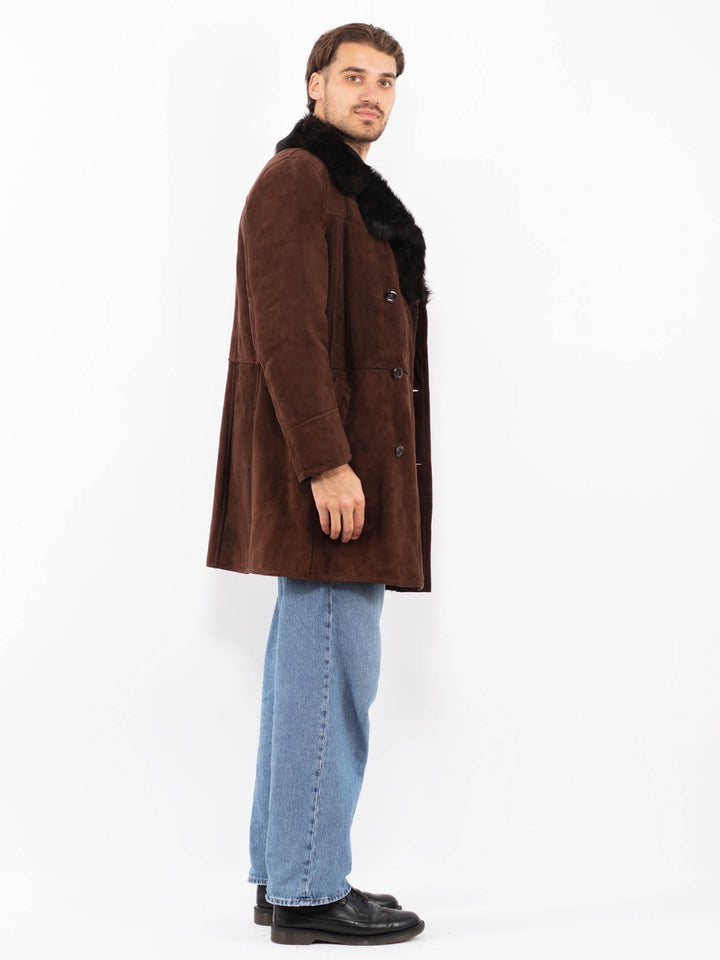 Vintage 70's Men Sheepskin Coat in Chocolate Brown