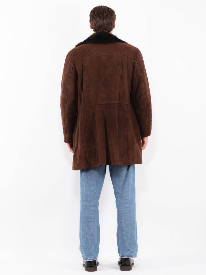 Vintage 70's Men Sheepskin Coat in Chocolate Brown