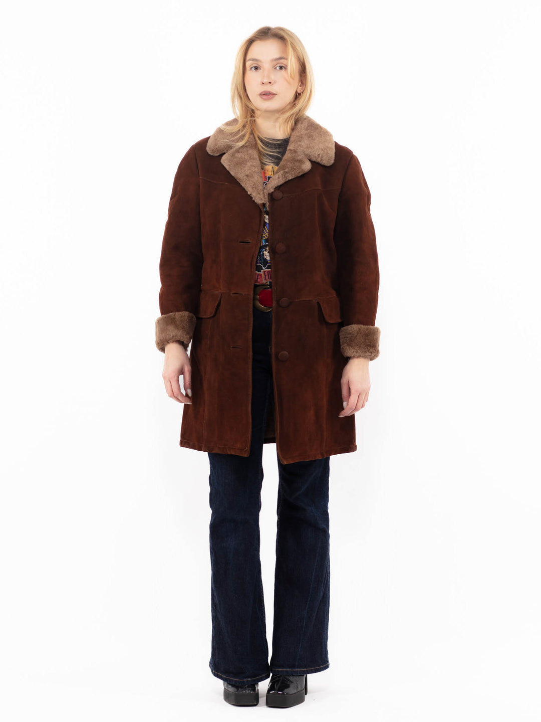 Vintage 70's Women Sheepskin Coat in Brown