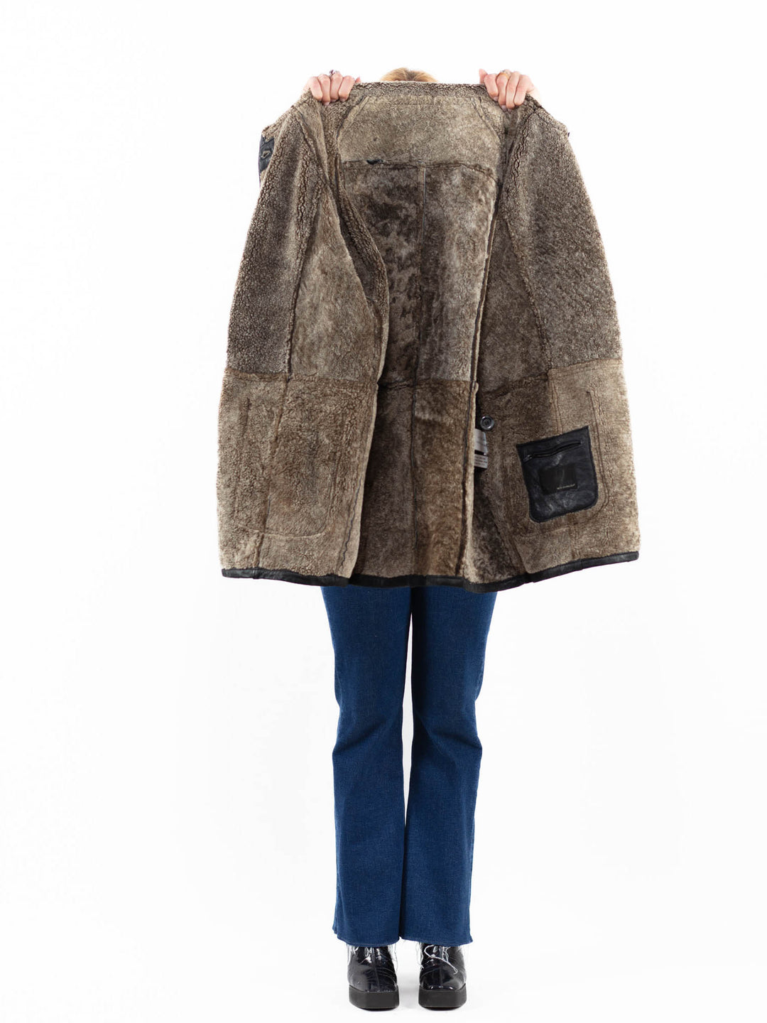 Vintage 90's Women Sheepskin Coat in Black