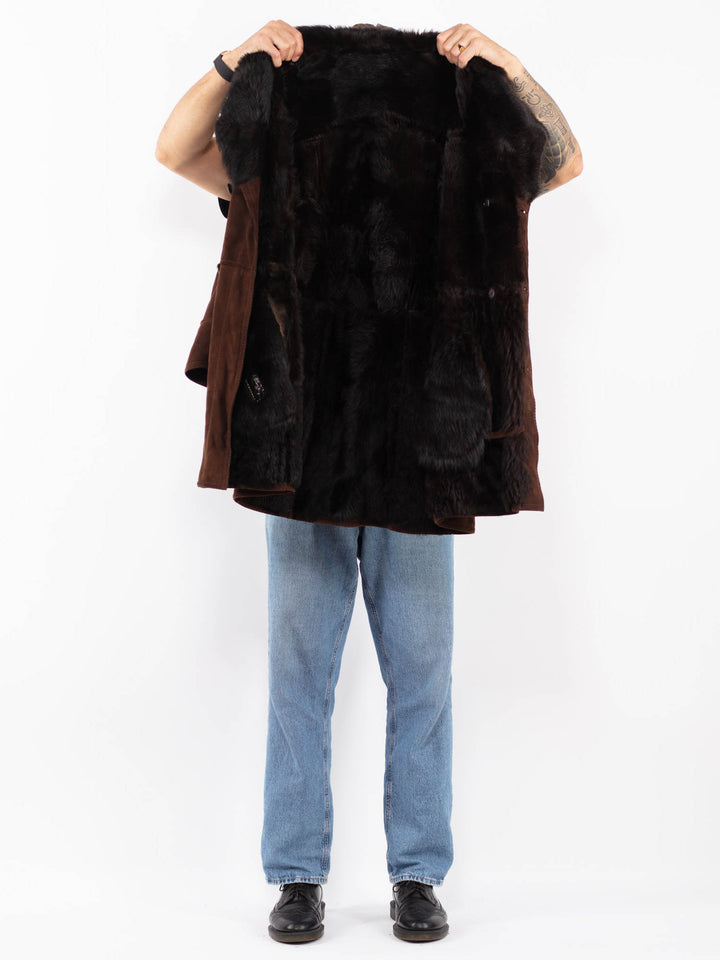 Vintage 70's Men Sheepskin Coat in Chocolate Brown