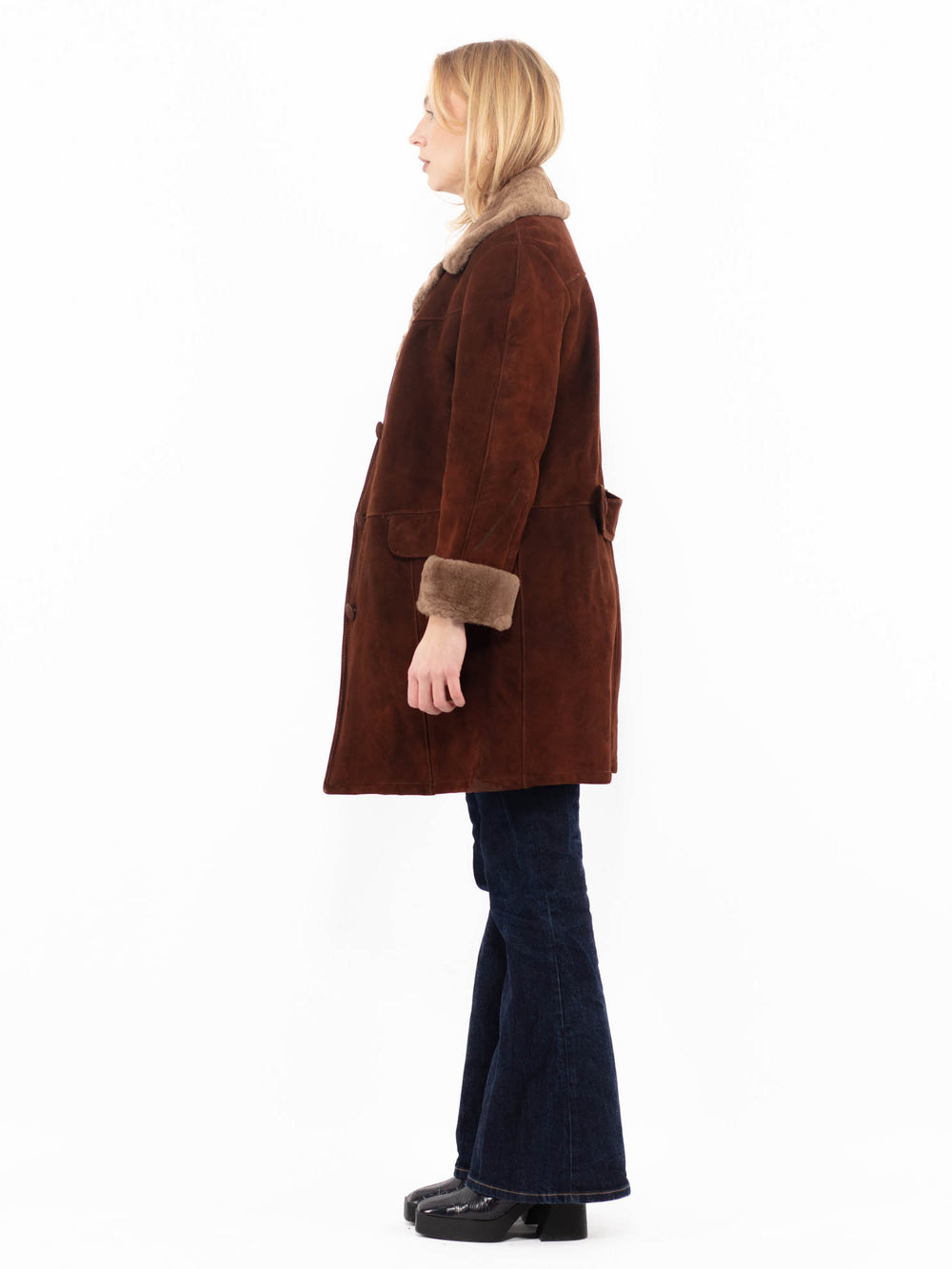 Vintage 70's Women Sheepskin Coat in Brown