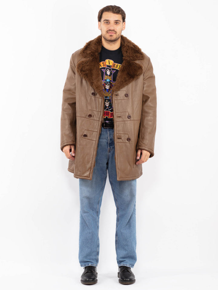 Vintage 70's Men Sherpa Leather Coat in Brown