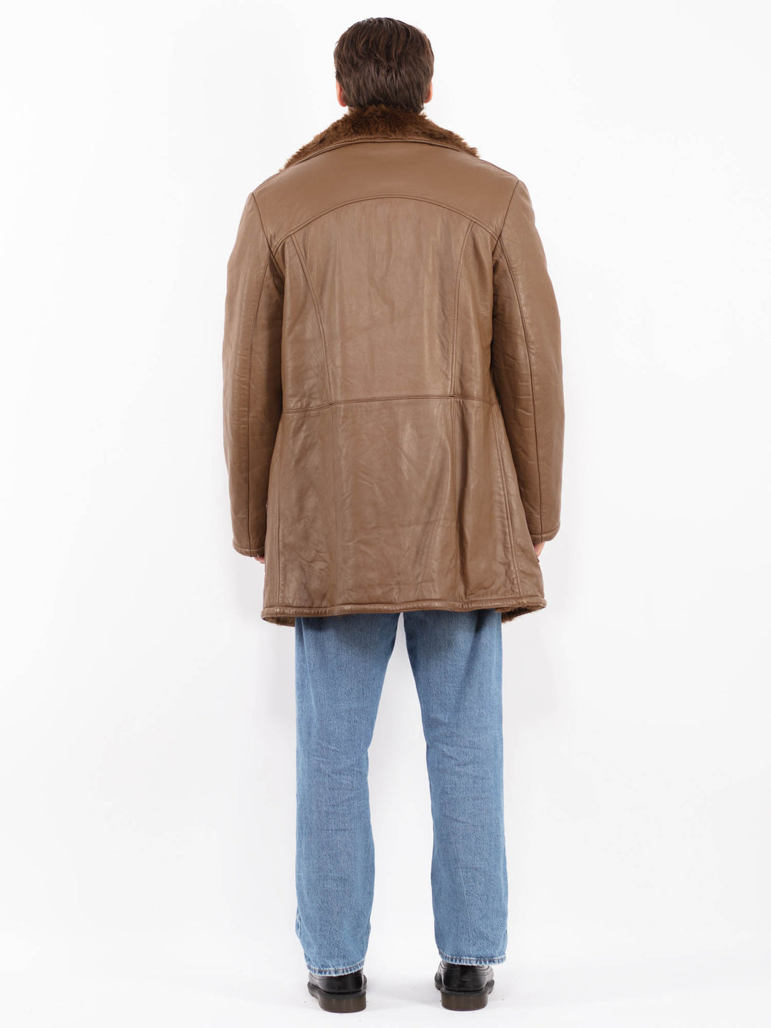 Vintage 70's Men Sherpa Leather Coat in Brown