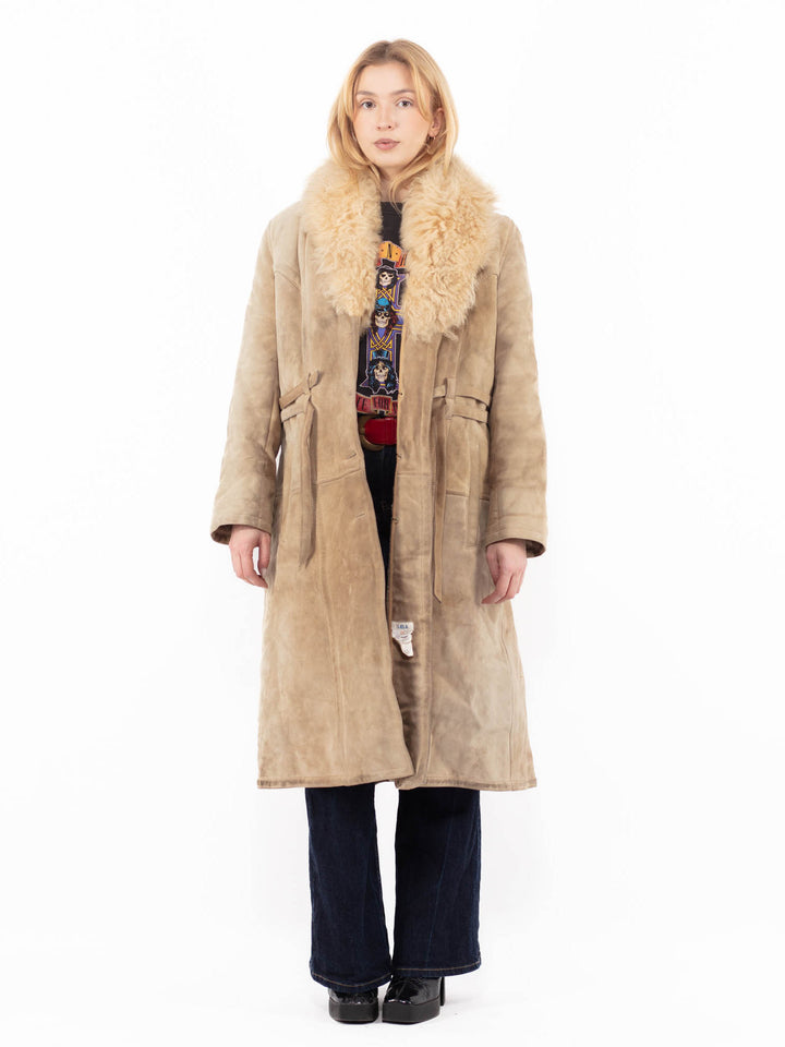 Vintage 70's Women Sheepskin Coat in Beige