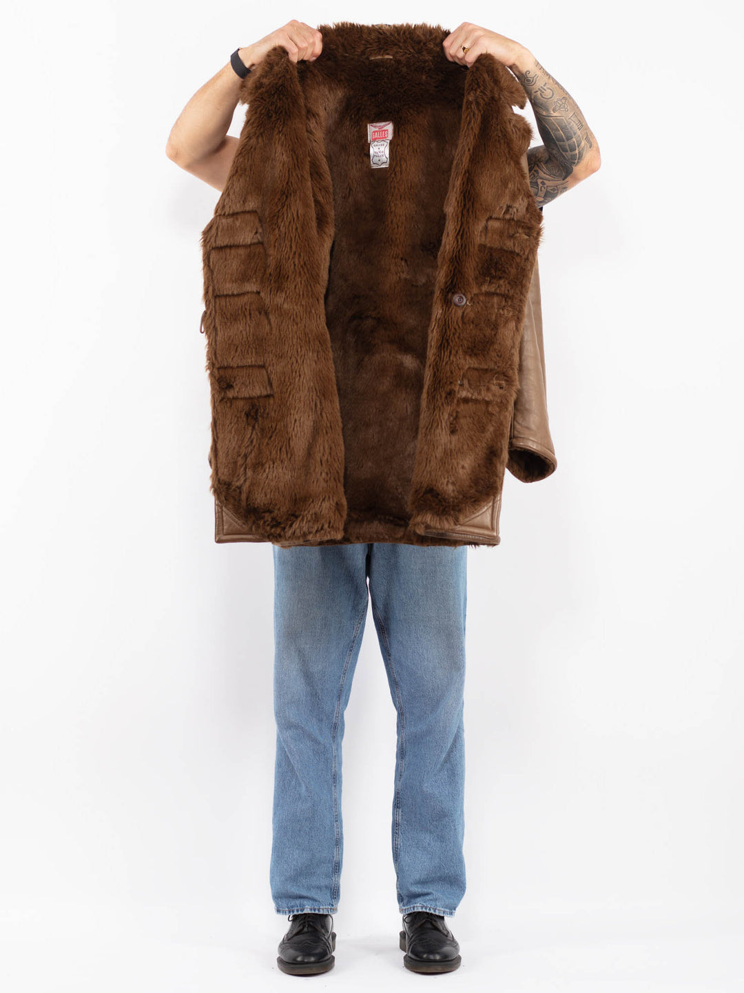 Vintage 70's Men Sherpa Leather Coat in Brown