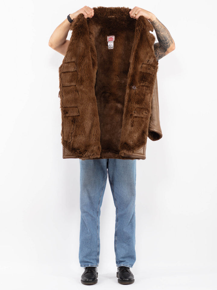 Vintage 70's Men Sherpa Leather Coat in Brown