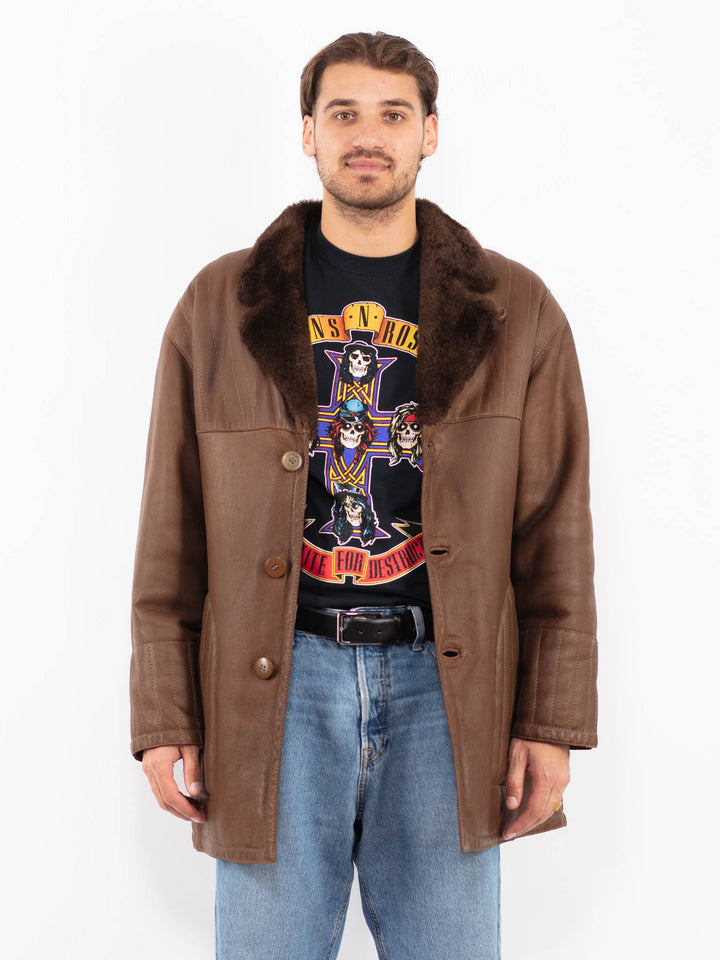 Vintage 70's Men Sheepskin Shearling Coat in Brown
