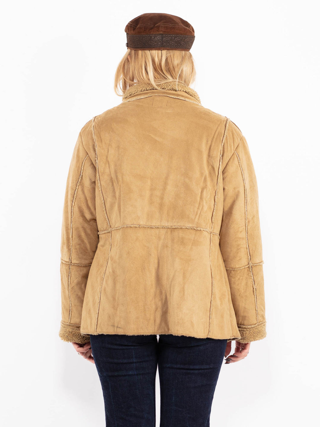Vintage 90's Women Faux Sheepskin Jacket in Beige