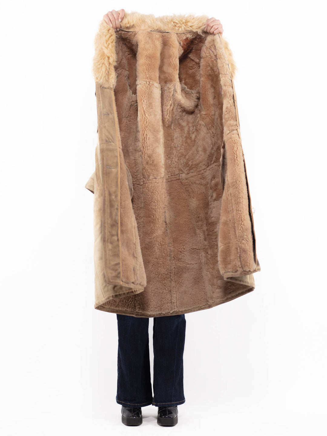Vintage 70's Women Sheepskin Coat in Beige