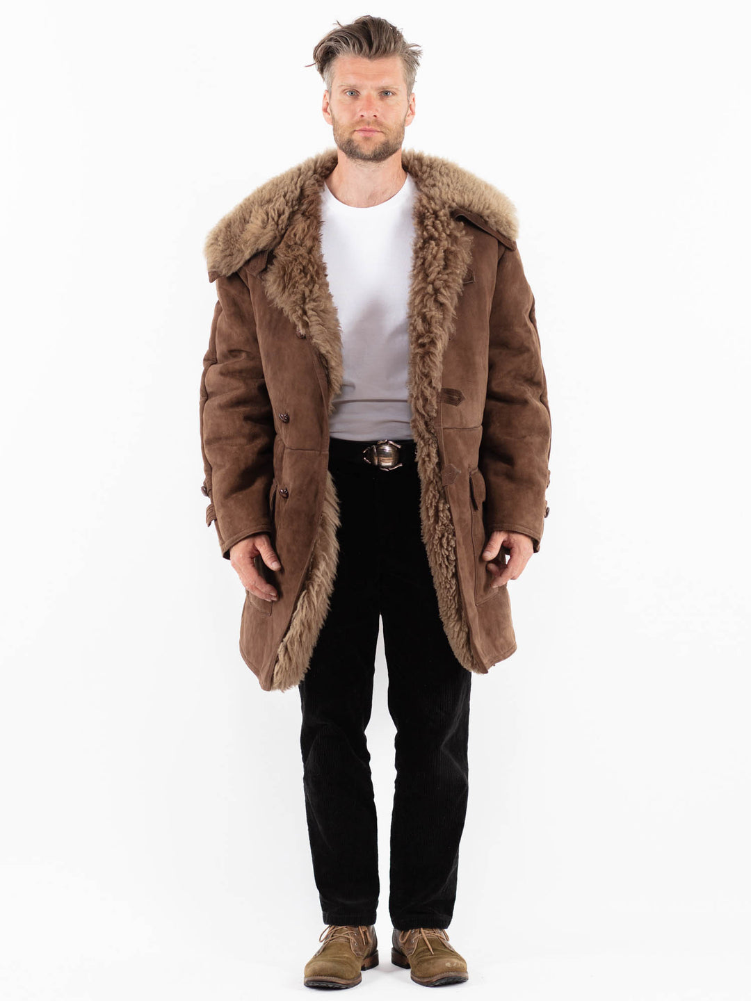 Vintage 70's Men Sheepskin Coat in Brown
