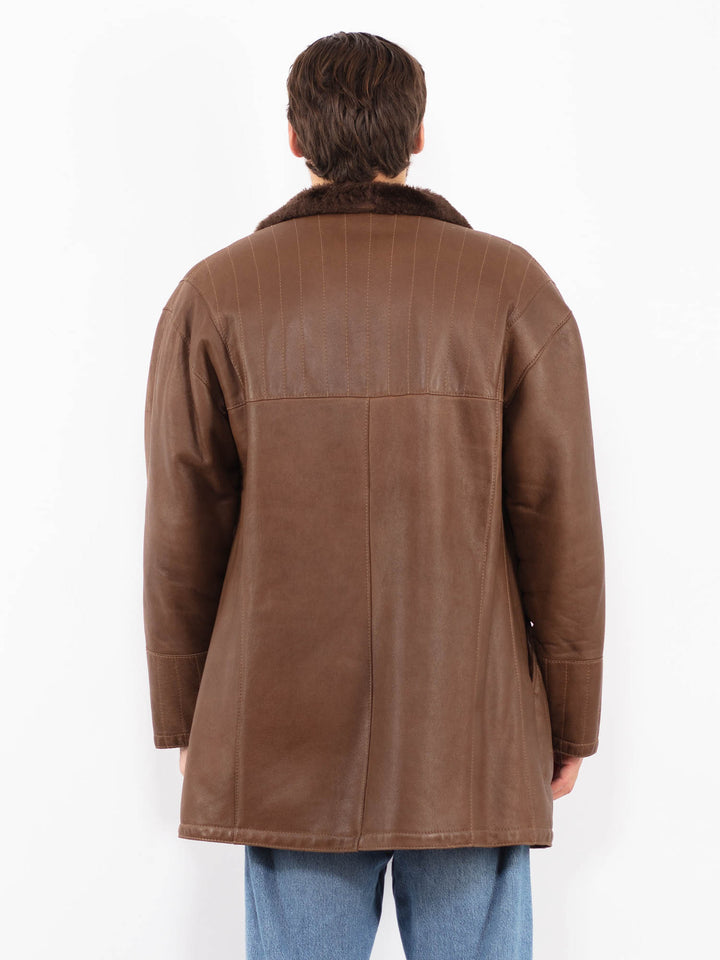 Vintage 70's Men Sheepskin Shearling Coat in Brown