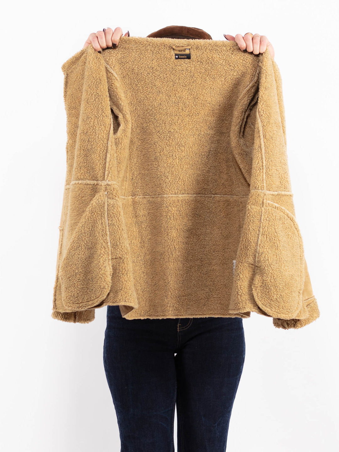 Vintage 90's Women Faux Sheepskin Jacket in Beige